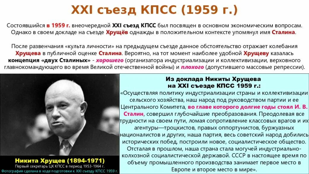 Внутренняя политика СССР В 1953-1964 гг оттепель. 21 Съезд КПСС. 21 Съезд КПСС 1959. Внешняя и внутренняя политика Хрущева 20 съезд КПСС.