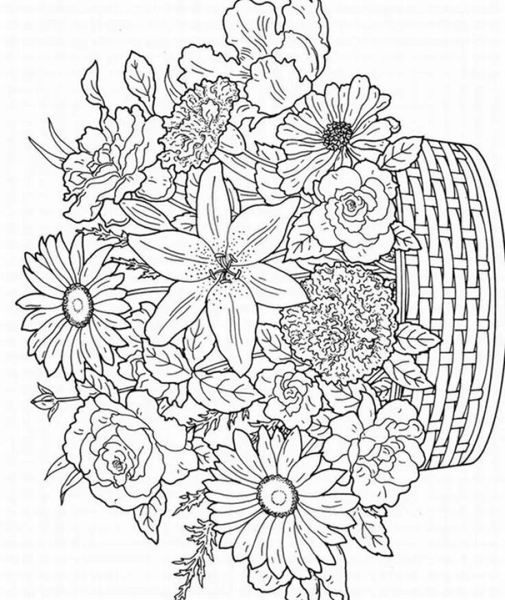 Adult coloring page Summer : Flowers 3 Flower coloring pages, Adult coloring pag