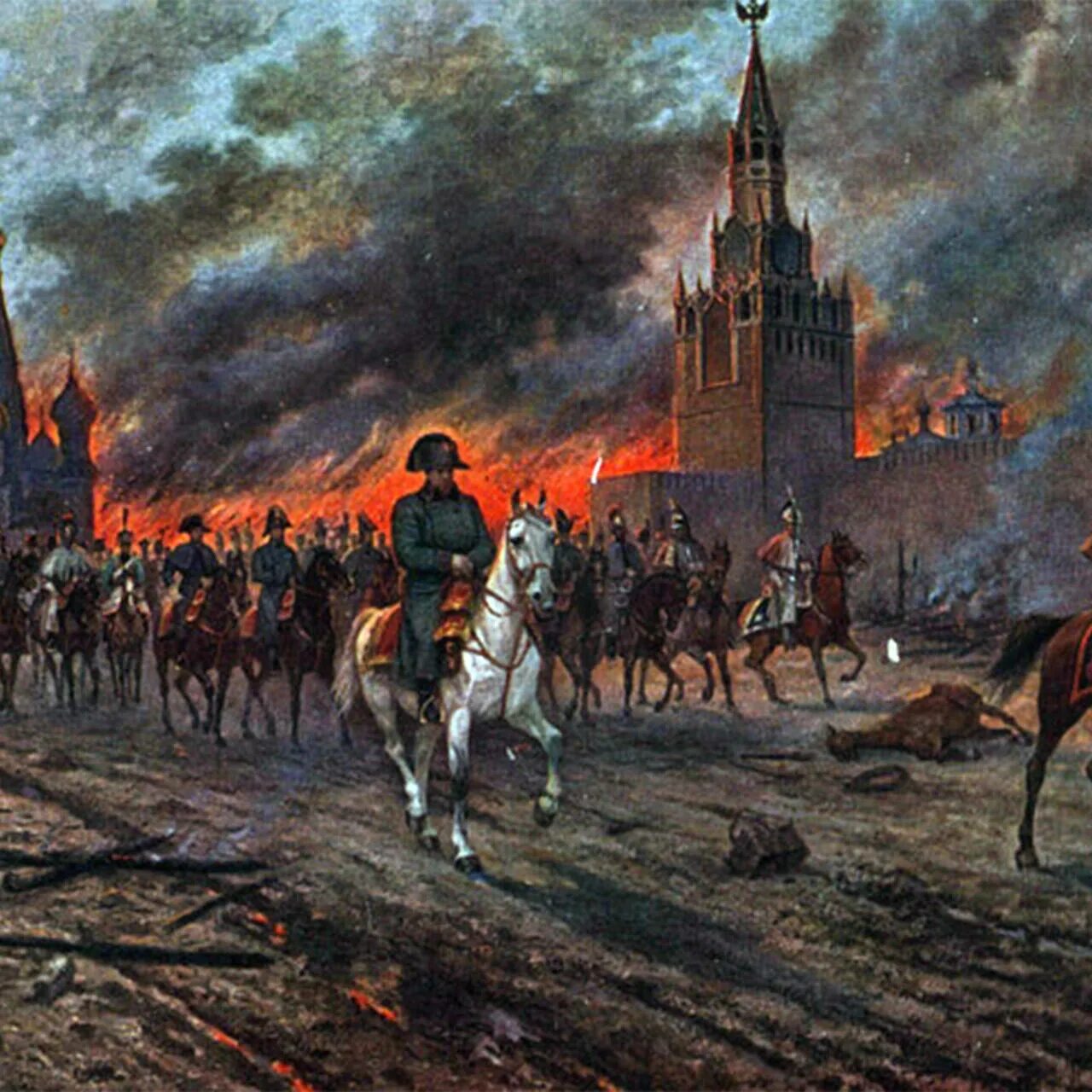 Наполеон в Москве 1812. Французы в Москве 1812. Горящая Москва 1812.
