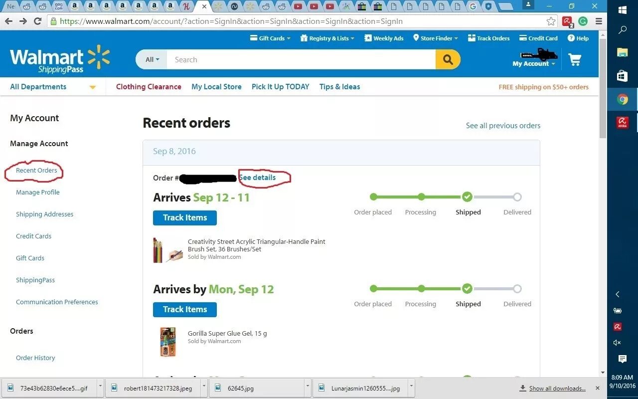 Walmart account. Order confirmation. Confirmed order. Order address