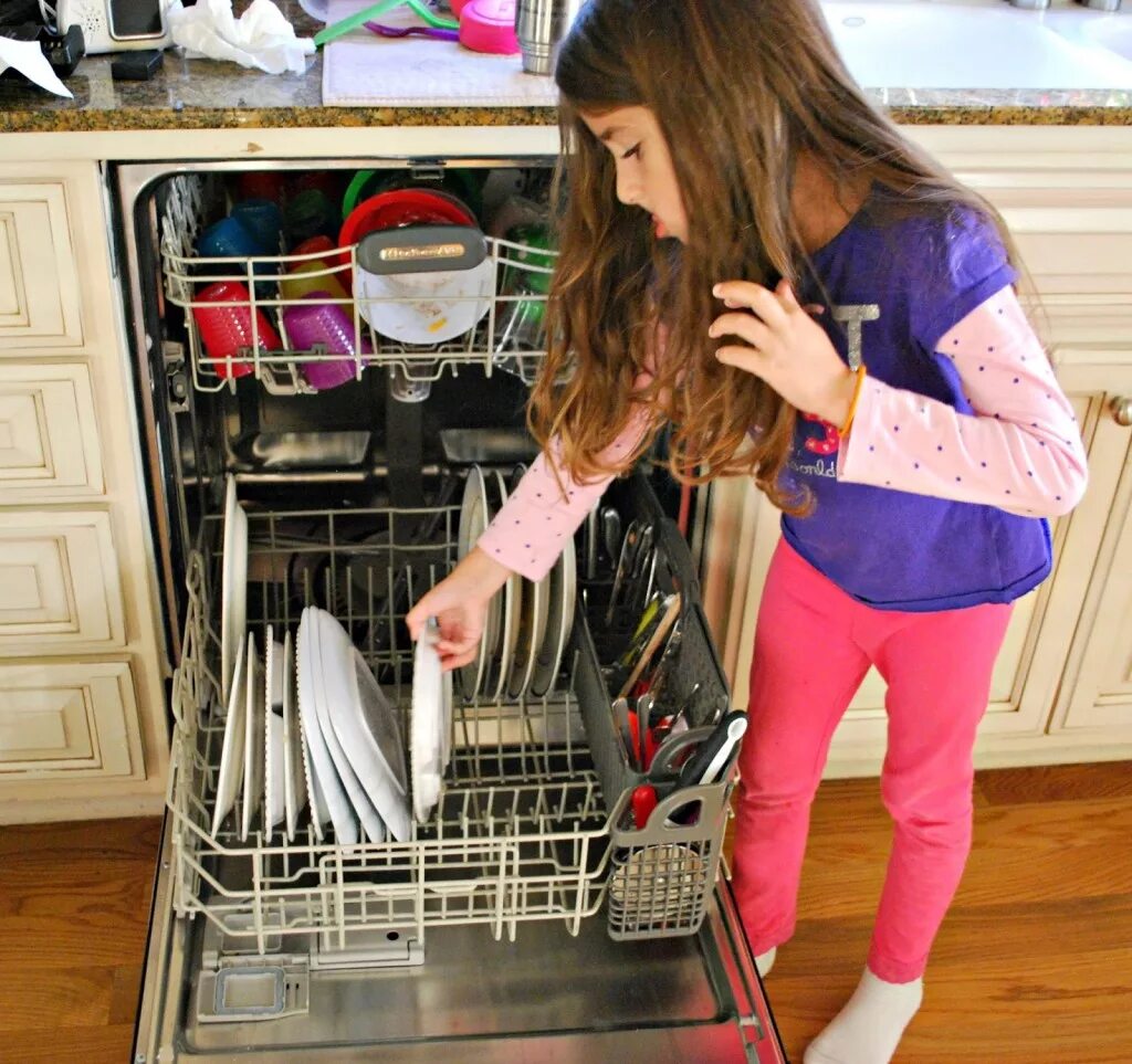 Load the Dishwasher. Load/unload the Dishwasher. Empty the Dishwasher. Разгружать посудомойку.