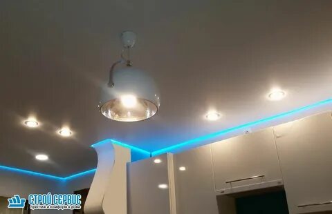 Натяжной потолок с подсветкой на кухне фото
