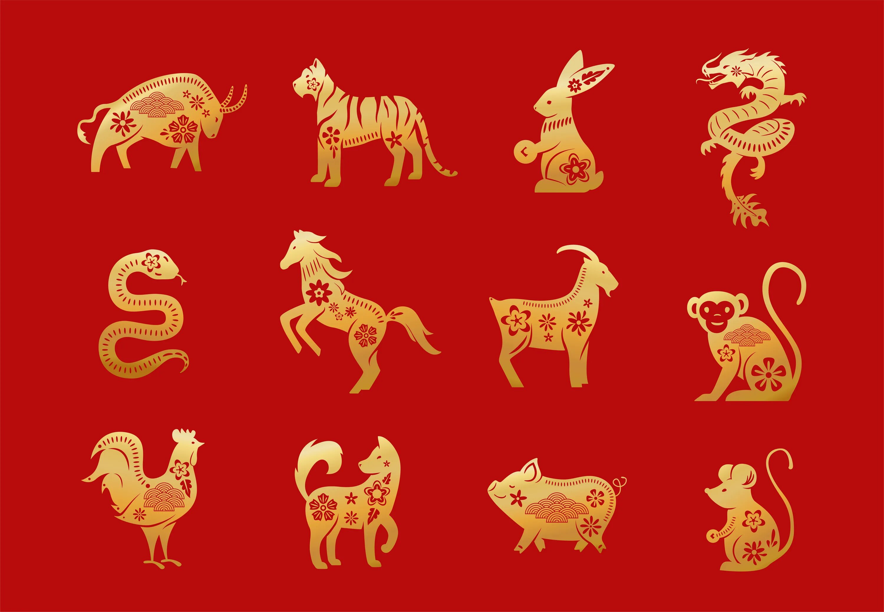 2024 год для года быка. Животные китайского календаря. Символы года. Китайские знаки года. Животные символы года.