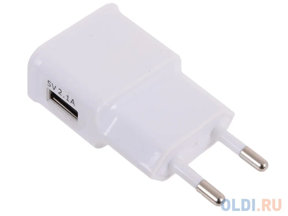 Сетевое зарядное устройство olto WCH-4103. Блок питания 5v 1a (USB). СЗУ С 2x-USB/розетка с заземлением старт 5v=2.1a White. AC-DC 5v 1a.