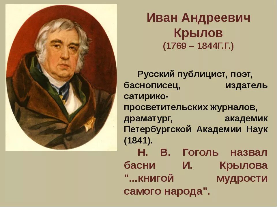 Годы ивана андреевича крылова. Портрет Ивана Крылова баснописца.