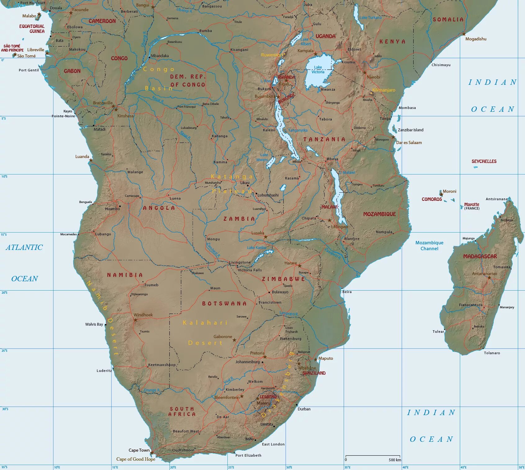 Как называется африканская река изображенная на карте. Реки Африки на карте. Физическая карта Южной Африки. Реки Африки атлас. Физ карта Африки.