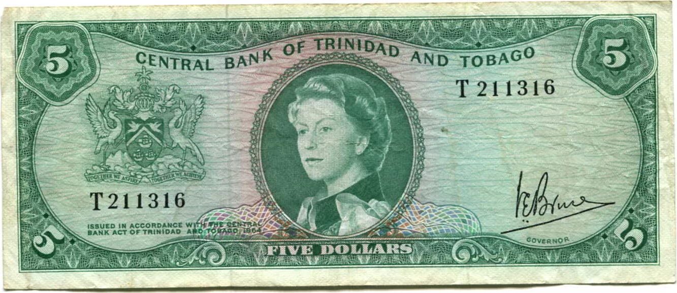 20 Долларов Тринидад и Тобаго 1964. 1 Доллар Тринидад и Тобаго 1964 UNC. Банкноты Тринидад.