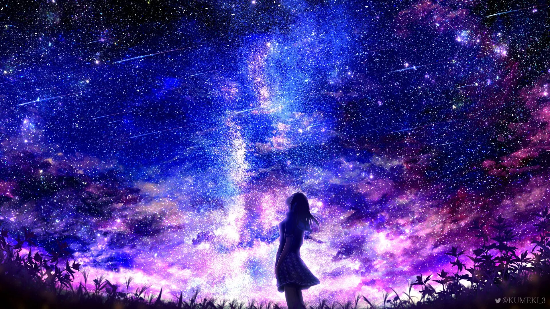 Звездное дитя сколько лет. Звездное небо аниме. девушка на фоне ночного неба. ночное небо аниме. девушка на фоне звездного неба.