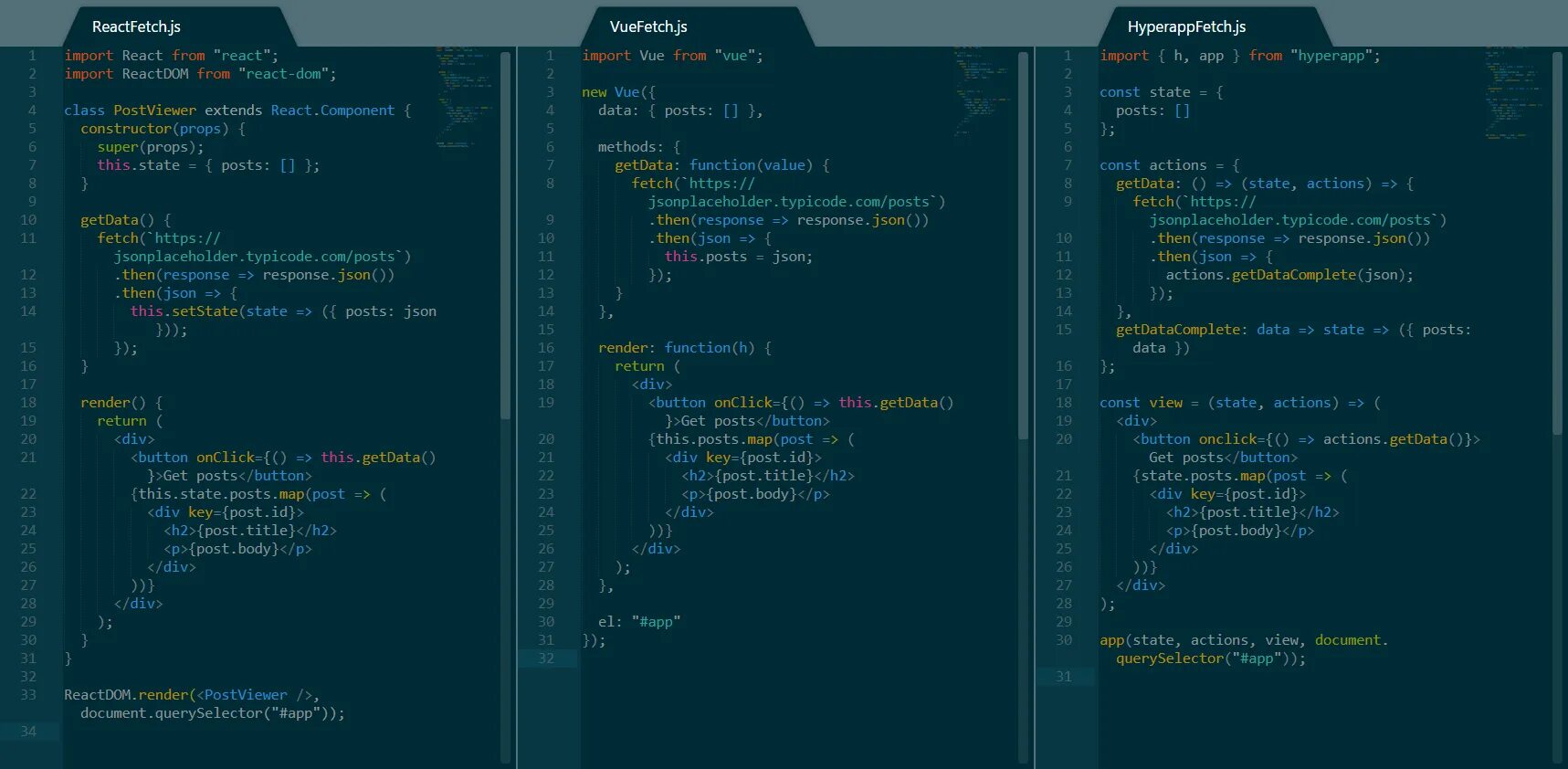 Json compare. Синтаксис React js. Vue js синтаксис. Js пример кода. Фреймворк React js примеры.