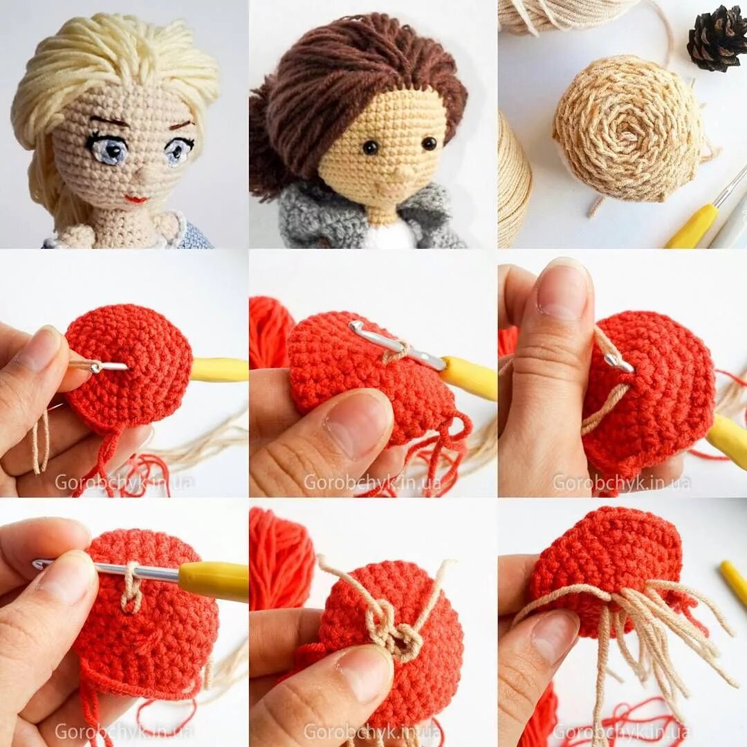 Куклы амигуруми. Волосы для вязаной куклы из пряжи. Волосы для вязаной куклы. Прическа для вязаной куклы. Русалочка ариэль амигуруми.