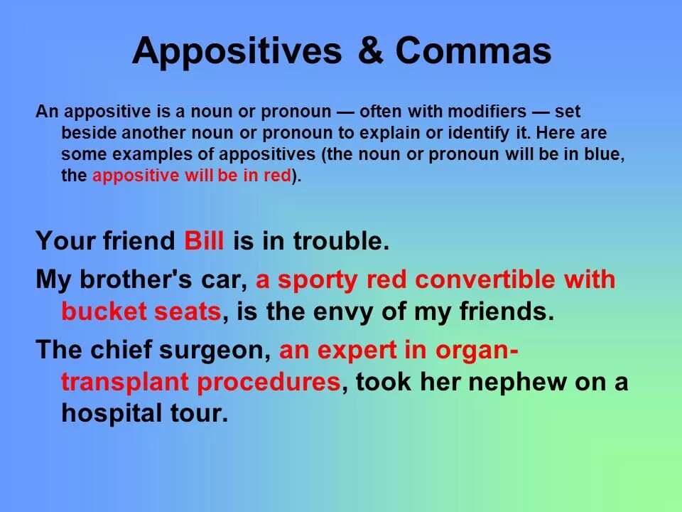 Here are more examples. Appositives. Appositive Noun. Appositive Clauses в английском языке. Pronoun appositive.
