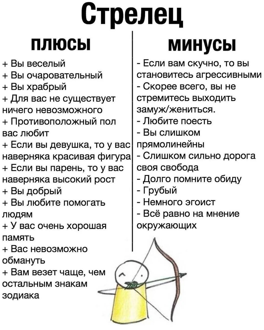 Минусы быть добрым. Стрелец плюсы и минусы. Минусы стрельца. Плюсы и минусы Стрельцов. Минусы знака зодиака Стрелец.