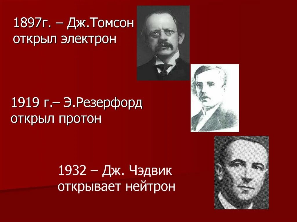 Открыл электрон 1897. Кто открыл Протон нейтрон и электрон. Кто открыл элементарные частицы. Резерфорд 1919 открыл.