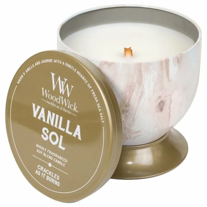 Свеча WOODWICK Vanilla Sol в чаше (77661), средняя. Свечи WOODWICK ваниль. Ароматическая свеча. Арома свечи. Ароматизированные свечи купить