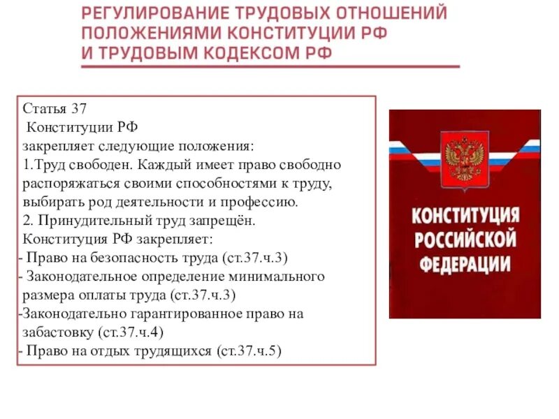 Какие из перечисленных прав гарантирует конституция. Положение статей Конституции РФ. Статьи Конституции о труде. Конституция охрана труда. Конституция РФ Трудовое право.