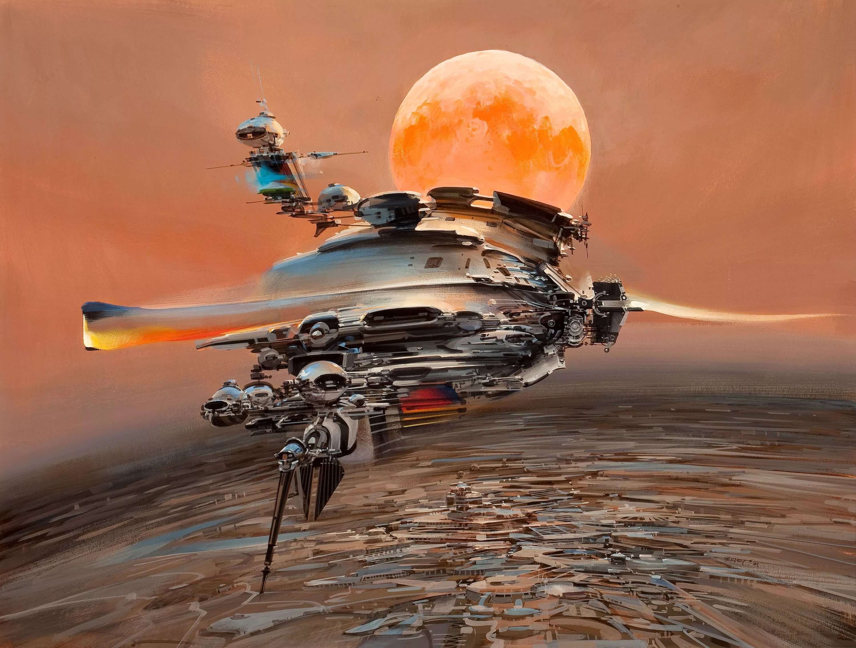 Научно фантастические факты. Джон Берки John Berkey. Картины John Berkey. Звездолет ретрофутуризм. Джон Берки художники-фантасты.