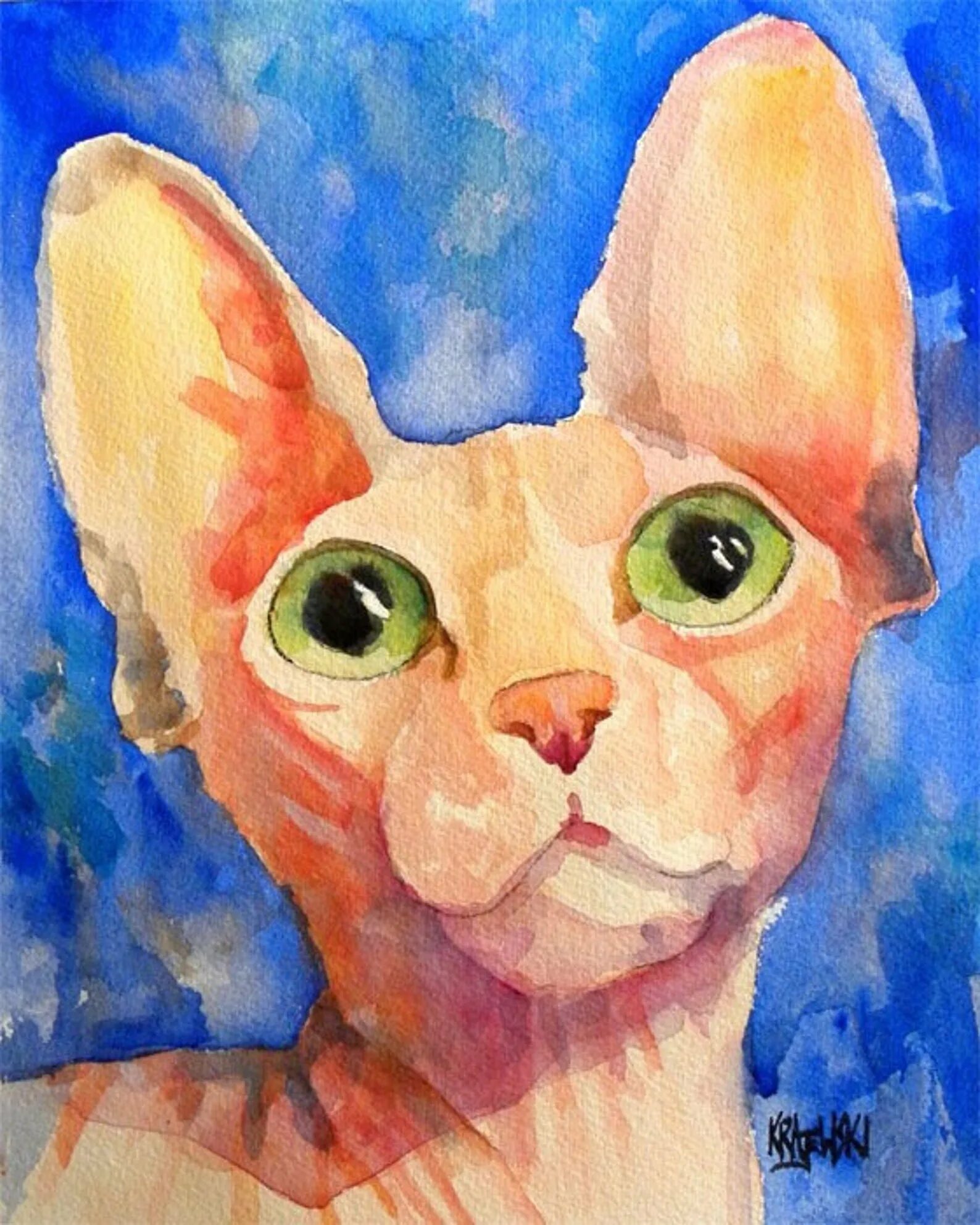 Как нарисовать кошку гуашью. Кот сфинкс акварелью. котик красками. котик гуашью. кошка гуашью.
