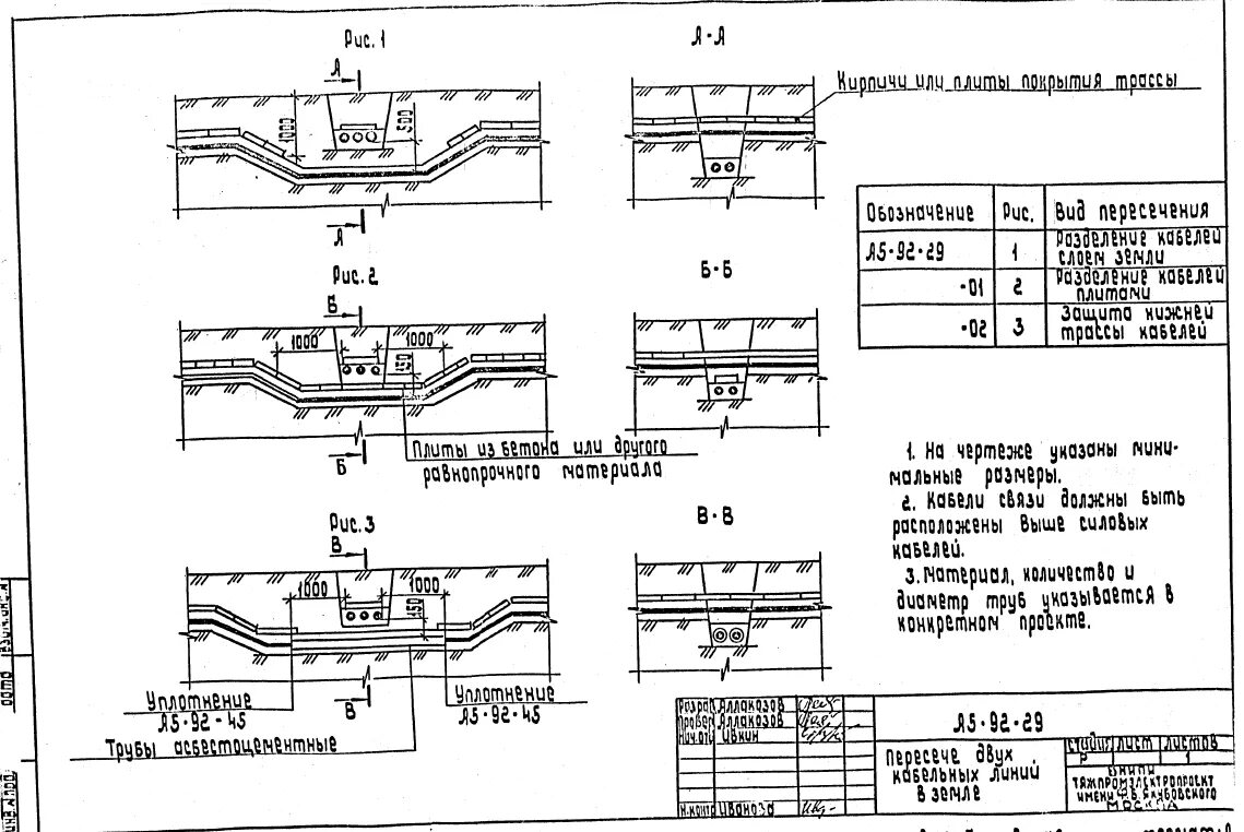 Пересечение линий связи. Прокладка кабелей в траншеях а5-92. Подземный кабельная линия 10 кв маркировка. Пересечение трассы кабеля с кабелем связи чертеж. Пересечение кабеля с кабелем связи в траншее.