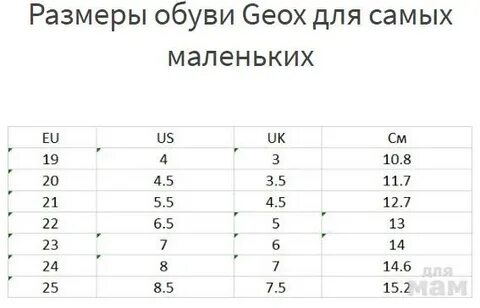 Geox обувь размерная сетка