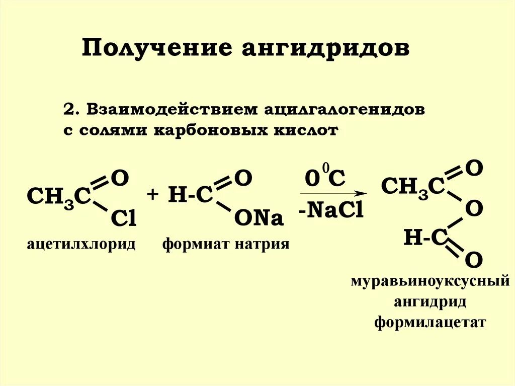 Номенклатура ангидридов карбоновых кислот. Уксусная кислота и формиат натрия. Ацетилхлорид получение уксусного ангидрида. Получение карбоновой кислоты из ангидрида. Уксусная кислота и гидроксид натрия продукт взаимодействия