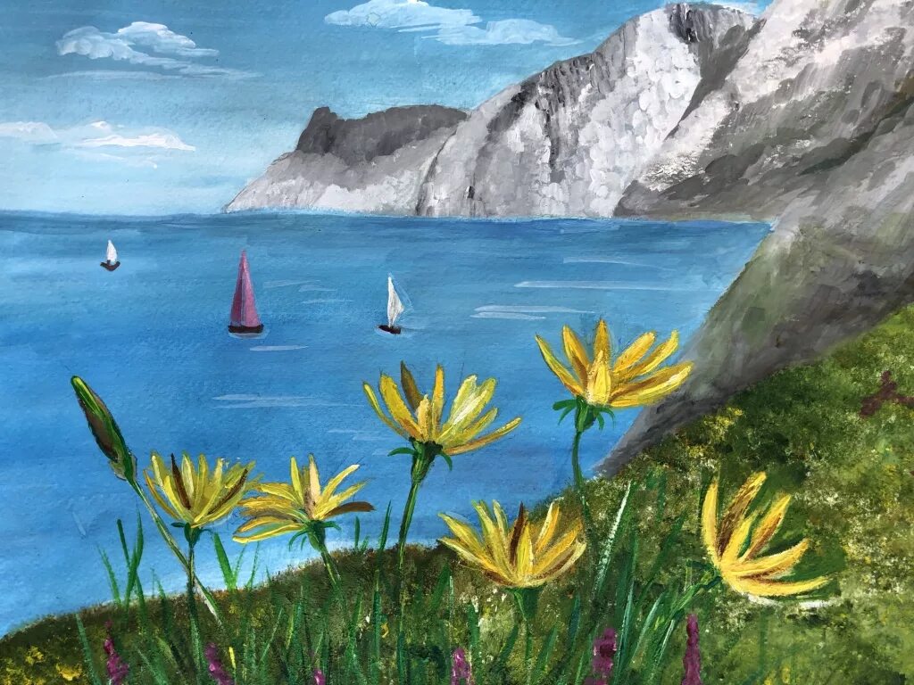 Пейзаж рисунок конкурс. Крымские пейзажи живопись. Морской пейзаж для детей. Крымские пейзажи для детей рисование. Весенний морской пейзаж.