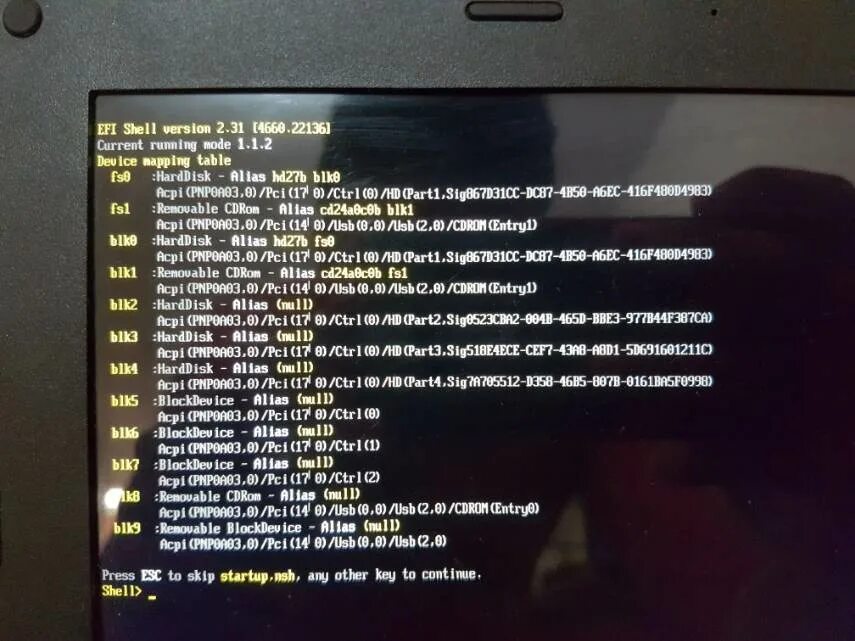 Shell биос. EFI Shell Version 2.70. EFI Shell Mode. EFI Shell Version 2.70 на новом ноутбуке.
