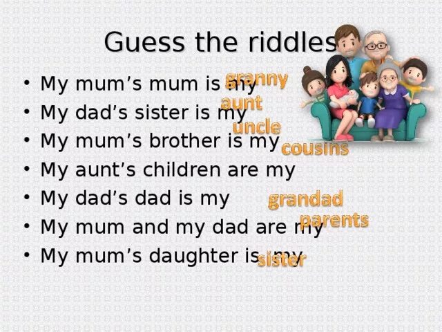 My Family презентация this is my brother. My mum. My father's sister is my. My mother's brother is my. Sisters daughter is