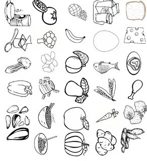 Foods to color, cut, and paste or use as game pieces for food groups Doodles, Ho