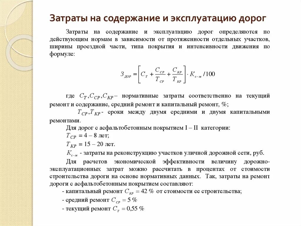 Затраты на содержание дорог