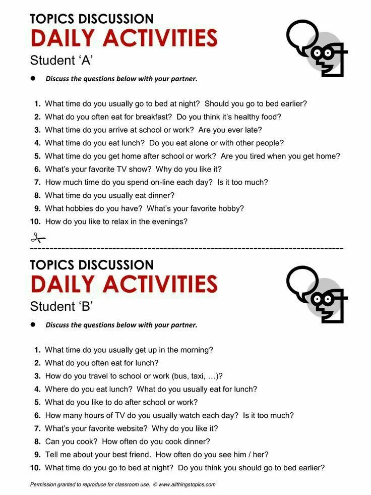 Questions for discussion in english