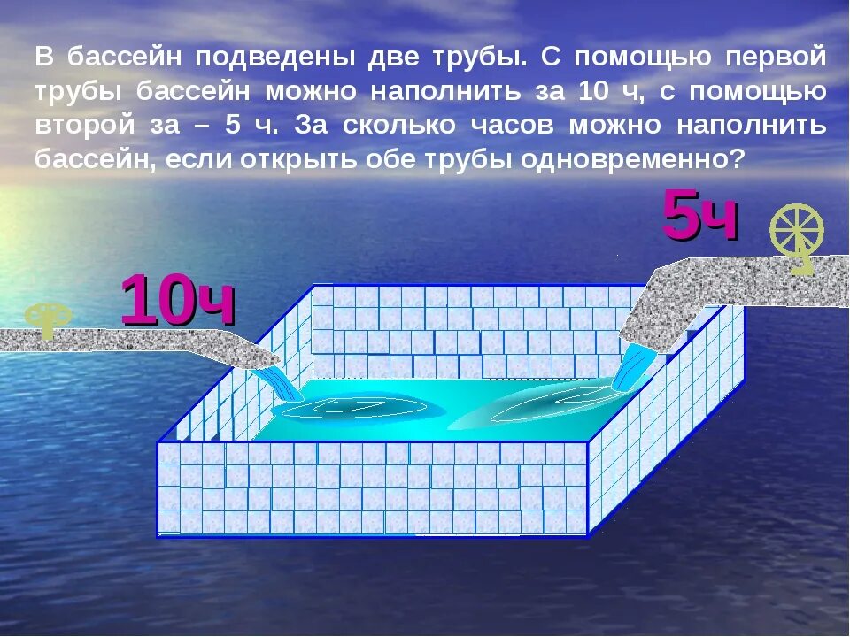 Сколько в ванне кубов воды. Задача про трубы и бассейн. Задача с бассейном. Трубы наполняют бассейн. Задача про бассейн.