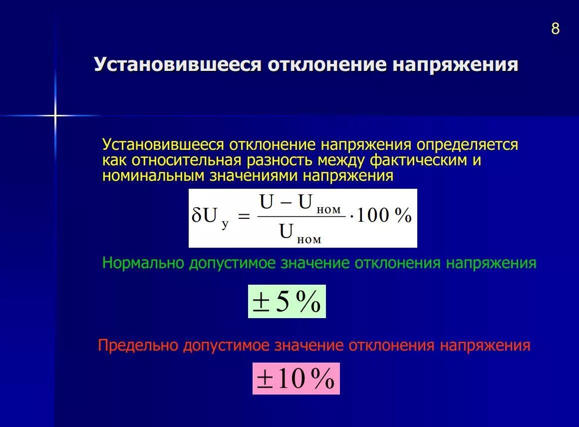 Максимальное напряжение сколько. Отклонение напряжения. Допустимые отклонения напряжения. Отклонение напряжения формула. Установившееся отклонение напряжения.