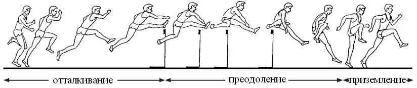 Бег прыжками техника выполнения. Барьерный бег фазы. Барьерный бег в легкой атлетике техника. Техника бега через барьеры. Этапы преодоления барьера в барьерном беге.
