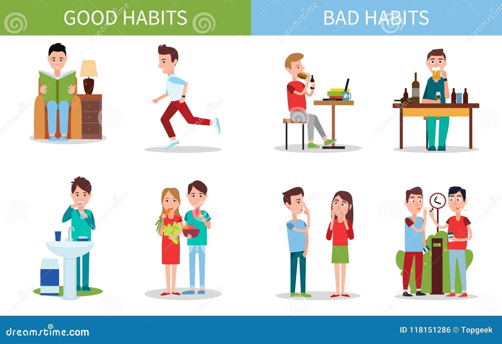 Good Habits Bad Habits. Плохие привычки векторные иллюстрации. Полезные привычки вектор. Good and bad habits