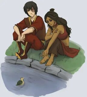 Prince Zuko and Katara and the turtle duck in the pond from Avatar The Last...