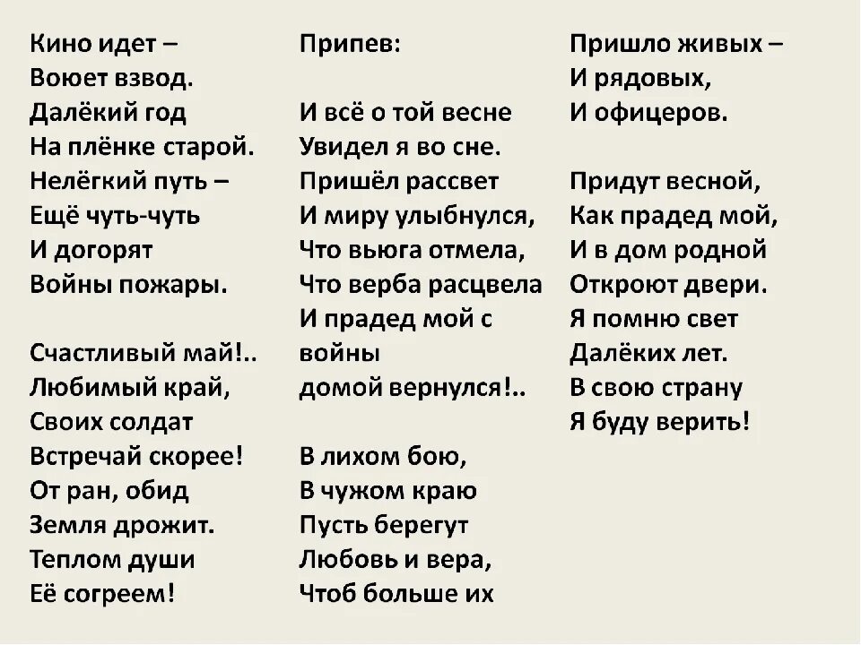 Песня о той весне слушать с текстом