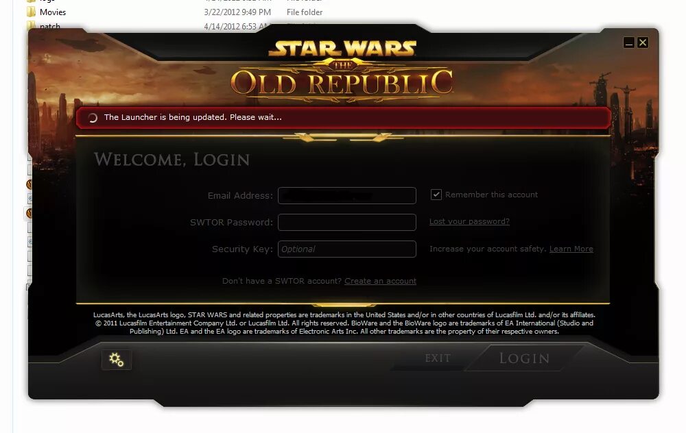 This game is being updated. Стар ВАРС Олд Репаблик the login service. Login игры. Star Wars the old Republic 2 лаунчер. Логин Launcher.