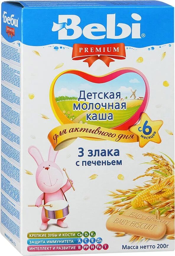 Молочные каши с 6 месяцев. Каша Bebi молочная 3 злака с печеньем (с 6 месяцев) 200 г. Каша Bebi Premium. Каша Беби премиум молочная. Каша с печеньем детская Bebi.