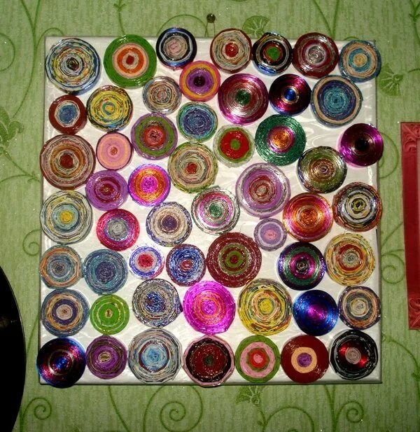 Рисунок из пуговиц. Квиллинг из фантиков. Поделки из фантиков от конфет. Создаем изображение из фантиков пуговиц ниток. Рисунок из пуговиц, и ниток.