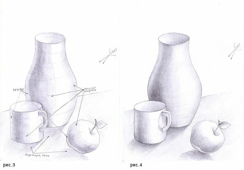 Рисование натюрморта пошагово. Этапы рисования натюрморта. Уроки рисования натюрморта карандашом. Поэтапное рисование натюрморта карандашом