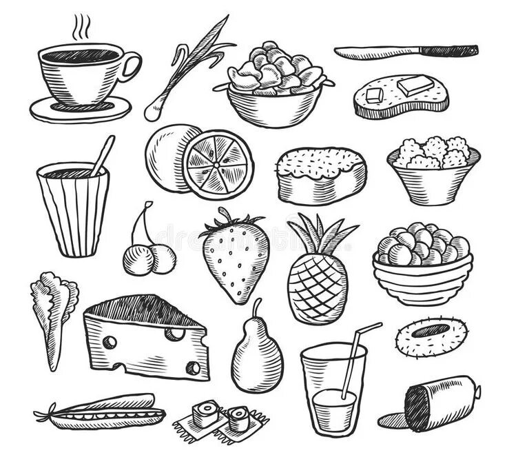 Еда для детей распечатать Clipart black and white, Food sketch, Food clipart