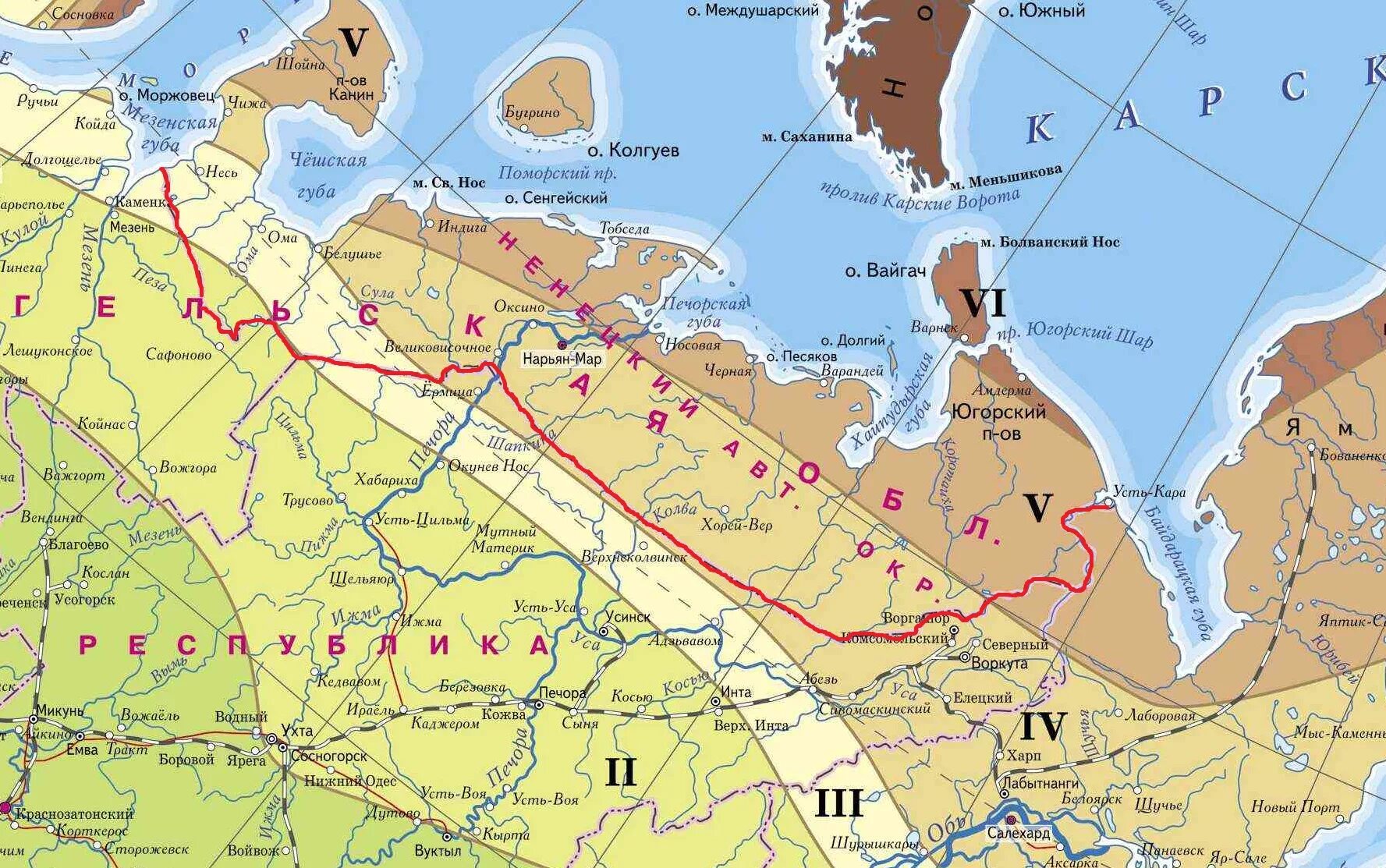 Координаты воркуты. Ненецкий автономный округ столица на карте. Амдерма Ненецкий автономный округ. Пролив Югорский шар на карте.