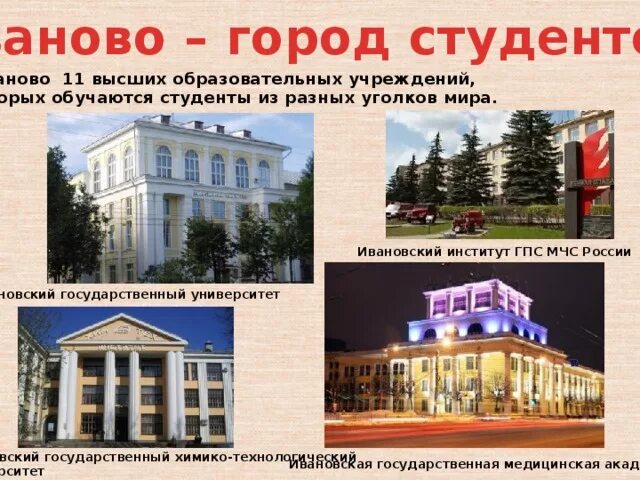 Почему город назван иваново. Иваново студенческий город. Город Иваново достопримечательности. Город Иваново описание города. Город Иваново презентация.