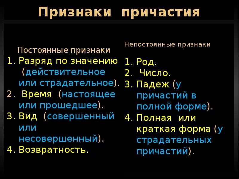 4 признака причастия