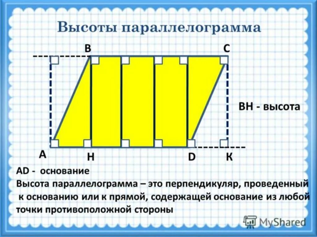 Высотапаралеллограмма. Основание и высота параллелограмма. Высота параллелограмма формула. Две высоты параллелограмма.