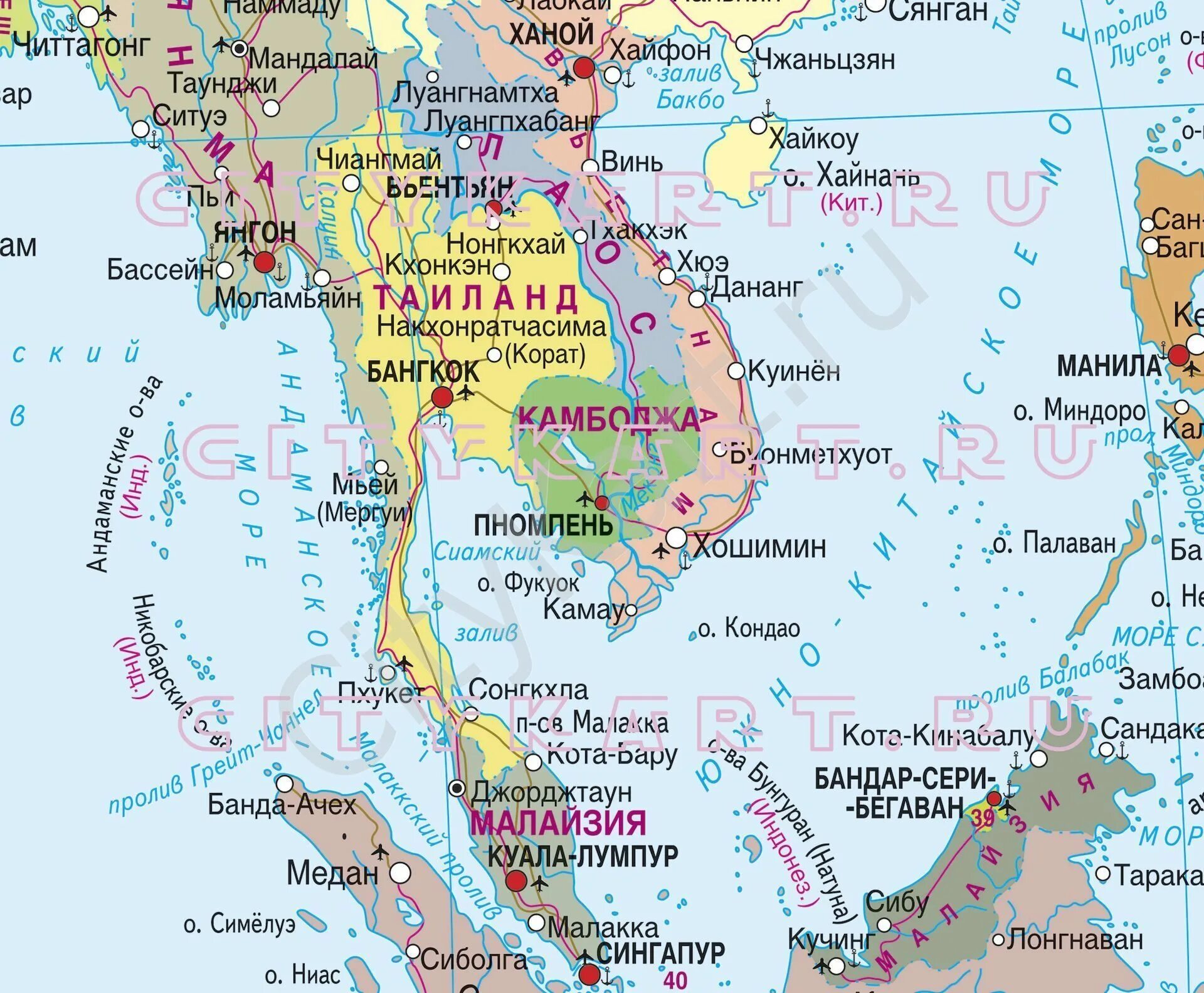Тайланд на карте. Карта городов таиланда