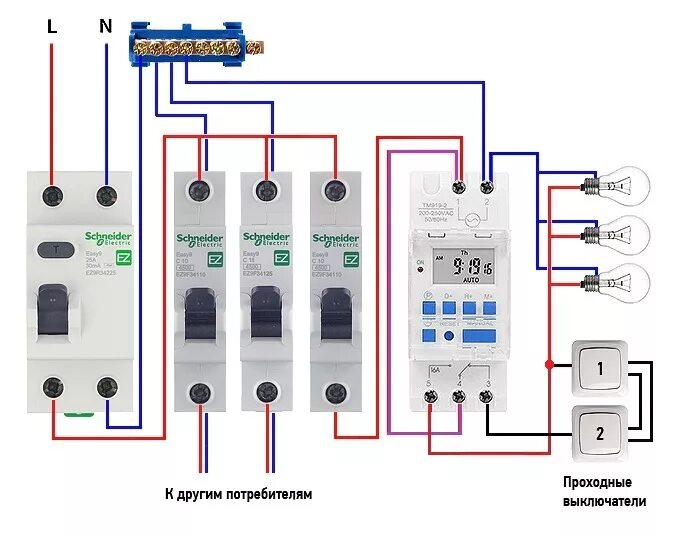 Схема подключения реле времени через контактор. Мастер выключатель схема подключения через контактор 380 вольт. Как подключить электронный таймер через пускатель. Схема включения освещения через контактор.