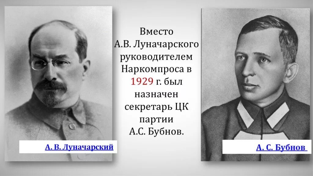 А С Бубнов нарком Просвещения. А. С. Бубнов (1929–37). Бубнов Наркомпроса. Наркомат Просвещения - Наркомпрос Луначарский. Первым наркомом просвещения