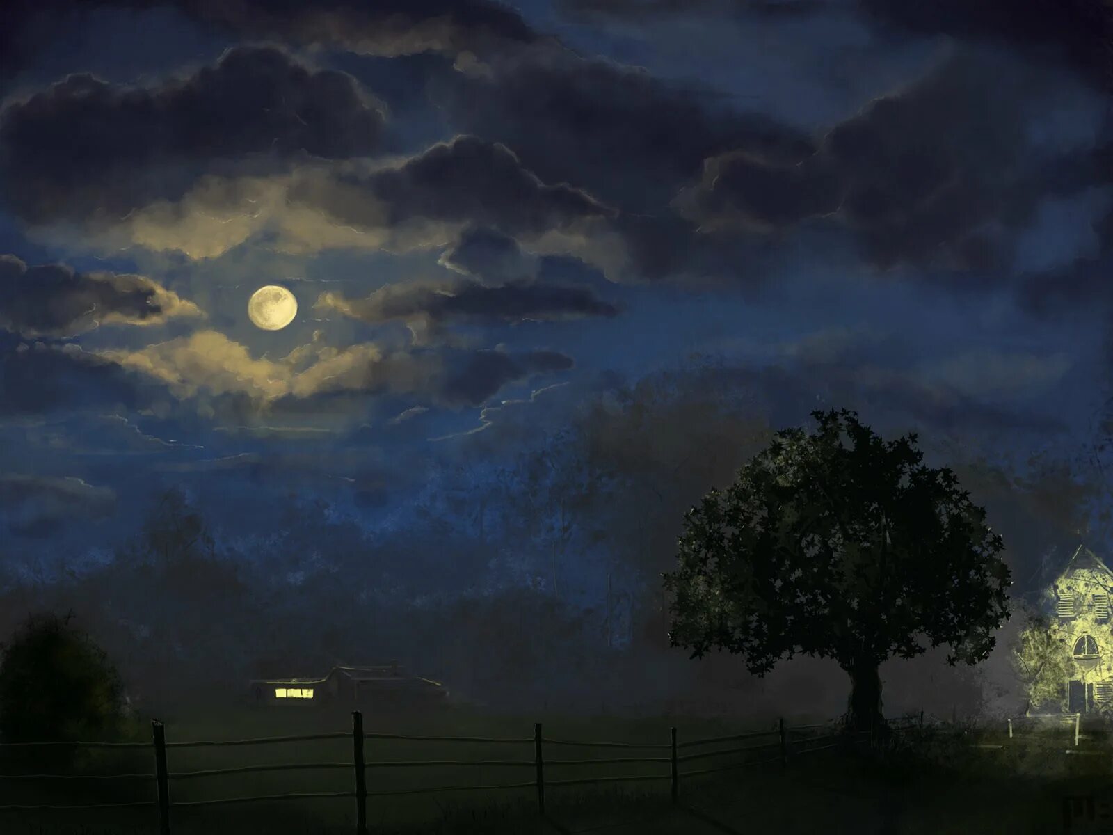 Лунная ночь. Лунное небо. Ночной пейзаж с луной. Ночь живопись.