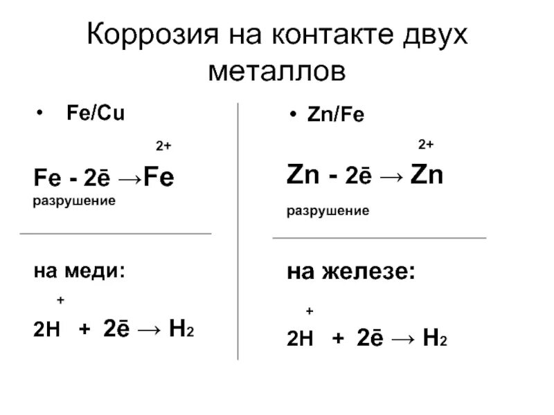 Fe ZN коррозия. Коррозия Fe cu. Коррозия на контакте железо - медь. Коррозия при контакте двух металлов. Коррозия fe